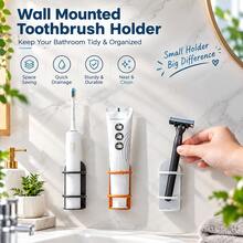 1pc Wall-Mounted Toothbrush Holder, No-Drill Bathroom Storage Rack With Razor Holder, Space-Saving Shower Caddy For Toothbrushes, Razors And Small Bathroom Essentials, Suitable For Home, RV Bathroom And Small Spaces - A - View 3