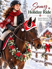 2026 New Christmas Horse Leg Wraps + Hat Set - Festive Red & Green Equestrian Boots & Ear Bonnet For Holiday Parades, Riding & Parties, Breathable Fleece-Lined Protection - Multiple Styles - View 10