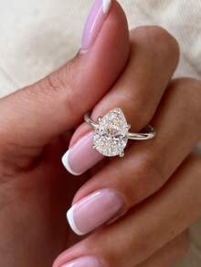 1pc Sparkling 1/2/4 Carat Pear Cut Ring, Engagement Ring, Wedding Ring, Women's Promise Ring, Eternity Ring, Exquisite Jewelry Gift - Silver - View 8