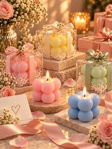 5/30pcs Creative Bubble Cube Soy Wax Candles - Minimalist Aesthetic Decor, Home Fragrance Ornament, Suitable For Bedroom Decoration, Christmas Decor, Wedding Tabletop Display, Ideal Gift For Birthday Or Valentine's Day, Handmade Small Plant-Based Scented Candles + Premium Transparent PVC Gift Box, Perfect As Birthday Favor, Wedding Gift, Couple Gift, Mother's Day/Father's Day Gift - Multicolor - View 5