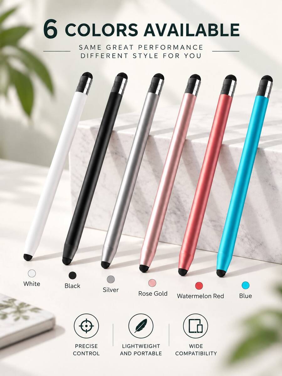Touchscreen Stylus Pen, 2-In-1 Dual-Tip Capacitive Stylus, Universal Silicone Rubber Tip Stylus, Lightweight Handwriting & Drawing Pen, Compatible With IPad, Android Tablets, Smartphones, Digital Art, Note-Taking, Office, School - Multicolor - View 1