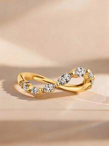 3pcs/Set 18K Gold Plated Luxury Marquise Main Stone Gemstone Ring, Round Side Stone Ring, Wave Eternity Ring, Exquisite Holiday Party Gift For Women - Yellow Gold - View 7
