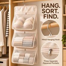 Hanging Underwear Storage Bag With Hook And Zipper Mesh Design, Closet Clothes Organizer Bag, Suitable For Bra, Panties, Socks And Small Clothing Items Classification Storage, Bedroom And Dormitory Wardrobe Storage, Room Organization And Decorative Accessory - Multicolor - View 11