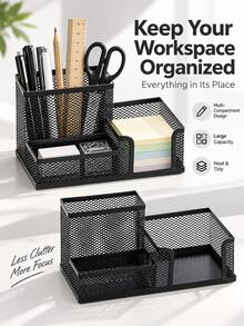 Metal Mesh Desktop Organizer, Large Capacity, Multi-Compartment, Categorized Storage, Suitable For Study Office, Home Countertop, Workstation Organization, Can Be Used As Christmas Gift, Store Pens, Tickets And Miscellaneous Stationery - Multicolor - View 1