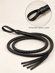 Black Equestrian Riding Crop, High Aesthetic Value, Interwoven Texture, 3D Appearance, Compact And Portable, Sleek Long Shape, Matching Ring Wrist Strap, Woven Handle, Suitable For Stage Performance, Cosplay Styling, Themed Photography, Adding Visual Highlights - Multicolor - View 5