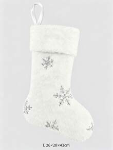 1pc White Christmas Stocking, Glitter Snowflake Plush Large Christmas Hanging Stocking Decoration With Name Tag, Suitable For Christmas Holiday Home Party Decoration - Multicolor - View 9