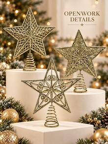 1 buah Bintang Puncak Pohon Natal Berkilau Lima Titik, Dekorasi Pohon Natal Plastik Berkilau, Ornamen Bintang Meriah untuk Pohon Natal, Dekorasi Rumah, Kantor, dan Pesta, Dekorasi Suasana Musiman yang Menarik Perhatian - MultiWarna - View 3