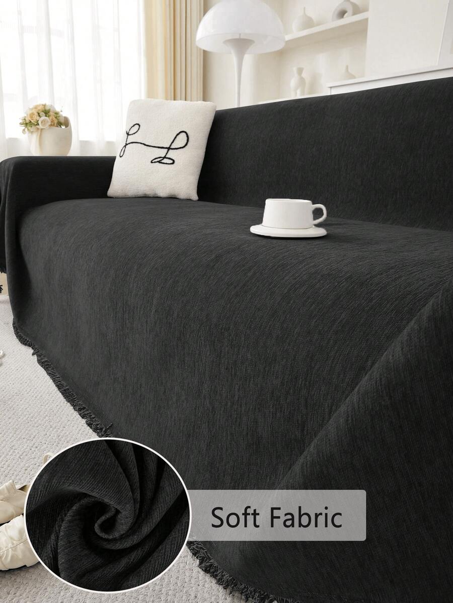 1pc Solid Color Pet Sofa Cover, Anti-Scratch Sofa Protector, All-Season Sofa Throw Furniture Protector, Suitable For Bedroom, Office, Living Room Home Decor - Black - View 1