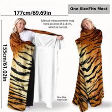 1PC Tiger-Print Wearable Blanket - Soft And Fluffy For Both Men And Women. It Is Very Suitable For Daily Use, Holiday Gifts, Camping, Home Warmth - Multicolor - View 9