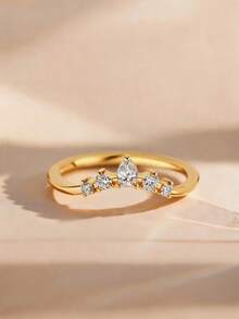 3pcs 18K Gold Plated Luxury Pear-Shaped Gemstone Rings, V-Shaped Twisted Teardrop Ring, Diamond Cluster Ring, Exquisite Holiday Party Gift For Women - Yellow Gold - View 19