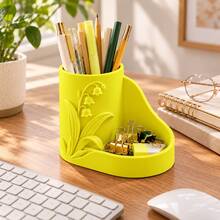 Lily Of The Valley Desktop Pen Holder With Storage Tray, Multifunctional Office Desk Stationery Organizer, Can Store Pens, Clips And Small Items, Elegant Desktop Decor, Christmas Gift, Holiday Office Desk Decoration - A - View 8