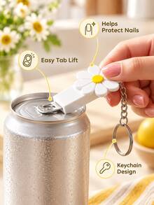 New Cute Flower Shaped Can Opener Keychain, Portable Soda/Beer Can Opener, Easy-Pull Ring Opening Tool, Mini Beverage Can Opener, Suitable For Outdoor Camping; Great Gift For Girls, Cute Daily Bag Charm, Home Essential; Perfect Gift For Friends, Family, Loved Ones. - Multicolor - View 3