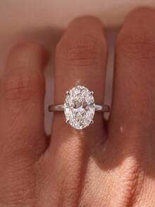 1pc Women's Four-Prong Oval Pure Silver Ring, Suitable For Mother's Day, Valentine's Day, Birthday, Couples Wear, Stackable DIY Romantic Thin Ring, Exquisite Jewelry Gift - Egg-shaped - View 4