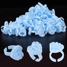 100 Pcs Eyelash Glue Cups, Heart-Shaped Eyelash Glue Rings, Eyelash Glue Fixing Ring Cups, Eyelash Glue Rings, Eyelash Extension Tools, Flower-Shaped Eyelash Glue Rings - Multicolor - View 1