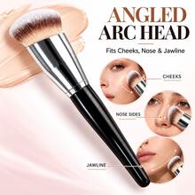 Professional Angled Foundation Brush Set, With Black Handle Suitable For Liquid/Cream Foundation. Nylon Bristles And Oval Brush Head Can Be Used For Contouring, Blending And Powder Application. Suitable For All Skin Types. - Black - View 4