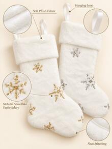 1pc White Christmas Stocking, Glitter Snowflake Plush Large Christmas Hanging Stocking Decoration With Name Tag, Suitable For Christmas Holiday Home Party Decoration - Multicolor - View 5