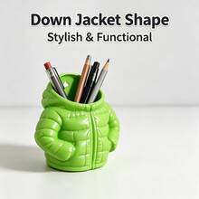 1pc Down Jacket Style Wall-Mounted Pen Holder, No-Drill Wall Storage Pen Rack, Fun Plastic Stationery Storage Tube - Multi-color - View 4