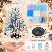 DIY Beaded Christmas Tree Material Kit Blue And White Rice Beads Set Handmade Christmas Gift With Lights Desktop Mini Christmas Tree Accessories Complete Gift For Girlfriend Best Friend Birthday - Multicolor - View 3