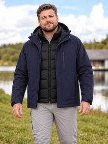 Plus Size Men 2 Pieces Hooded Puffer Jacket, Removable Inner Quilted Liner, Outdoor Warm Winter Coat - Navy Blue - View 2