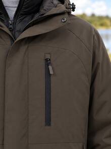Plus Size Men 2 Pieces Hooded Puffer Jacket, Removable Inner Quilted Liner, Outdoor Warm Winter Coat - Olive Green - View 7