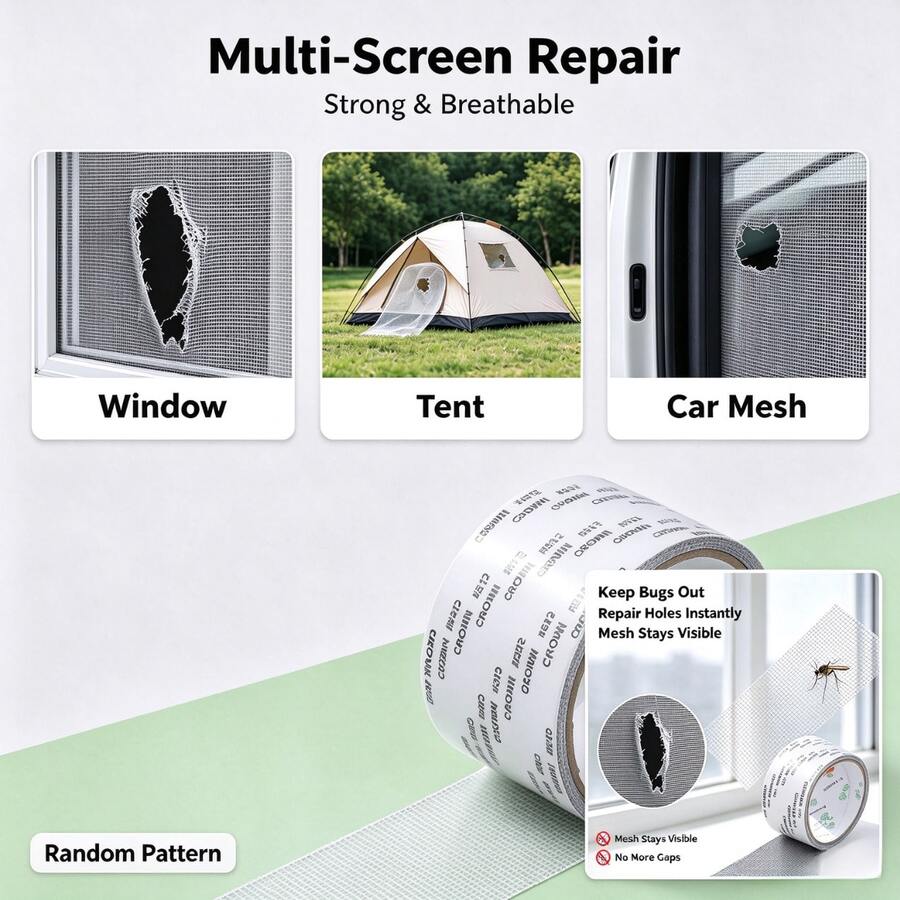 1 Roll Self-Adhesive Window Screen Repair Tape, Insect Screen Hole Repair Patch, Suitable For Dormitory Doors/Curtain Screens/Mesh Repair, Strong Adhesive Window Screen Repair Tape, Repairs Tears And Insect - A - View 1