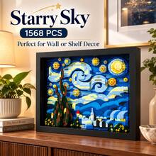 1568PCS Starry Sky Framed Building Block Art Set, Adult DIY Micro Brick Wall Decor, 3D Night Sky Landscape Model, Creative Home Display & Collectible Gift - Building Block Picture Frame - View 6