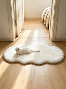 1pc White Plush Area Rug - White Fluffy Area Rug - Machine Washable Fluffy Chair Cover/Sofa Cover - Note: Random Pattern Surface, Suitable For Bedroom, Living Room, Especially For Winter Home Use, Suede Bottom, Perfect For Winter Women's Home Decor, Bedroom Rug, Dressing Room Rug, Warm, Living Room Rug, Dining Room Rug, New Arrival, Hot-Selling, Machine Washable, Made Of Faux Fur Material, Skin-Friendly And Soft, All-Season, Personalized Home, Fashion Home, Christmas, Gift, Celebration, Party Supplies, Christmas Decoration - White - View 3