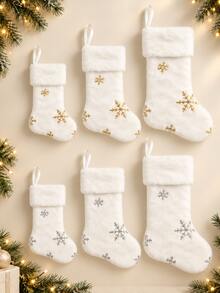1pc White Christmas Stocking, Glitter Snowflake Plush Large Christmas Hanging Stocking Decoration With Name Tag, Suitable For Christmas Holiday Home Party Decoration - Multicolor - View 7