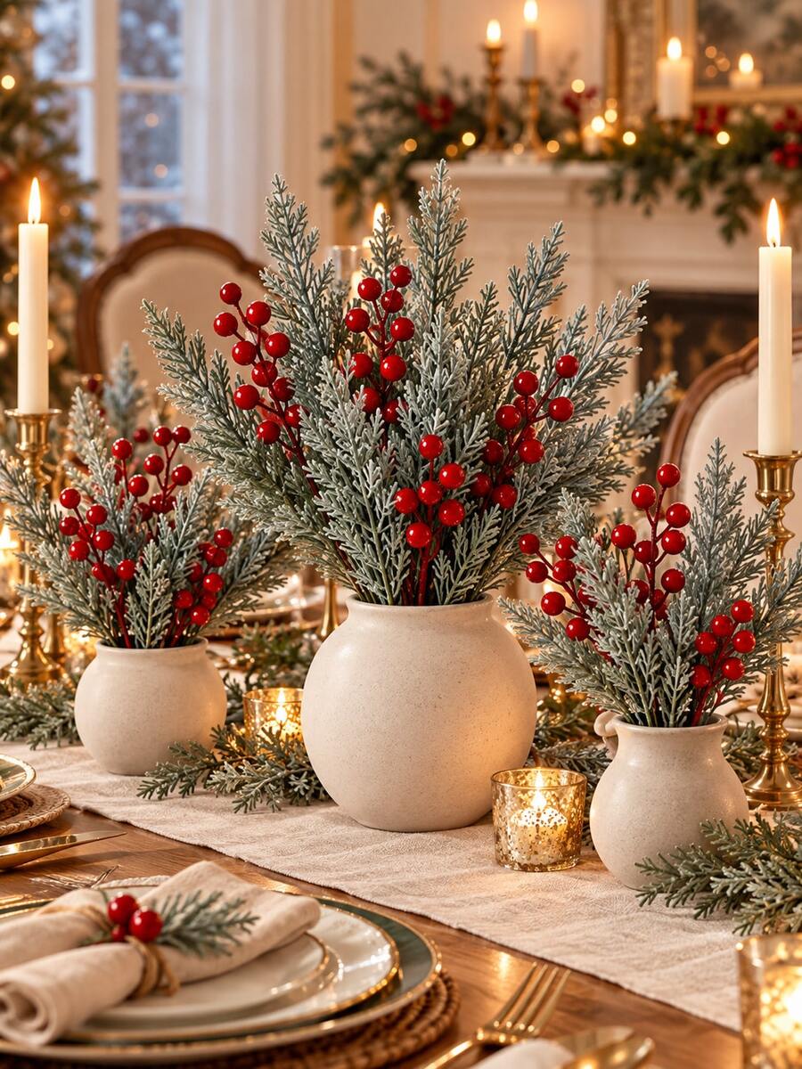 26Pcs Artificial Christmas Greenery Picks Set, 20 Frosted Pine Sprigs ...