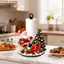 1pc Santa Claus & Christmas Tree Gift Paper Towel Holder, Acrylic Material Vertical Roll Paper Storage Rack, Kitchen Dining Table Decor Ornament, Easy Installation, Suitable For Christmas Party Home Room Decoration (Paper Towel Not Included) - A - View 4