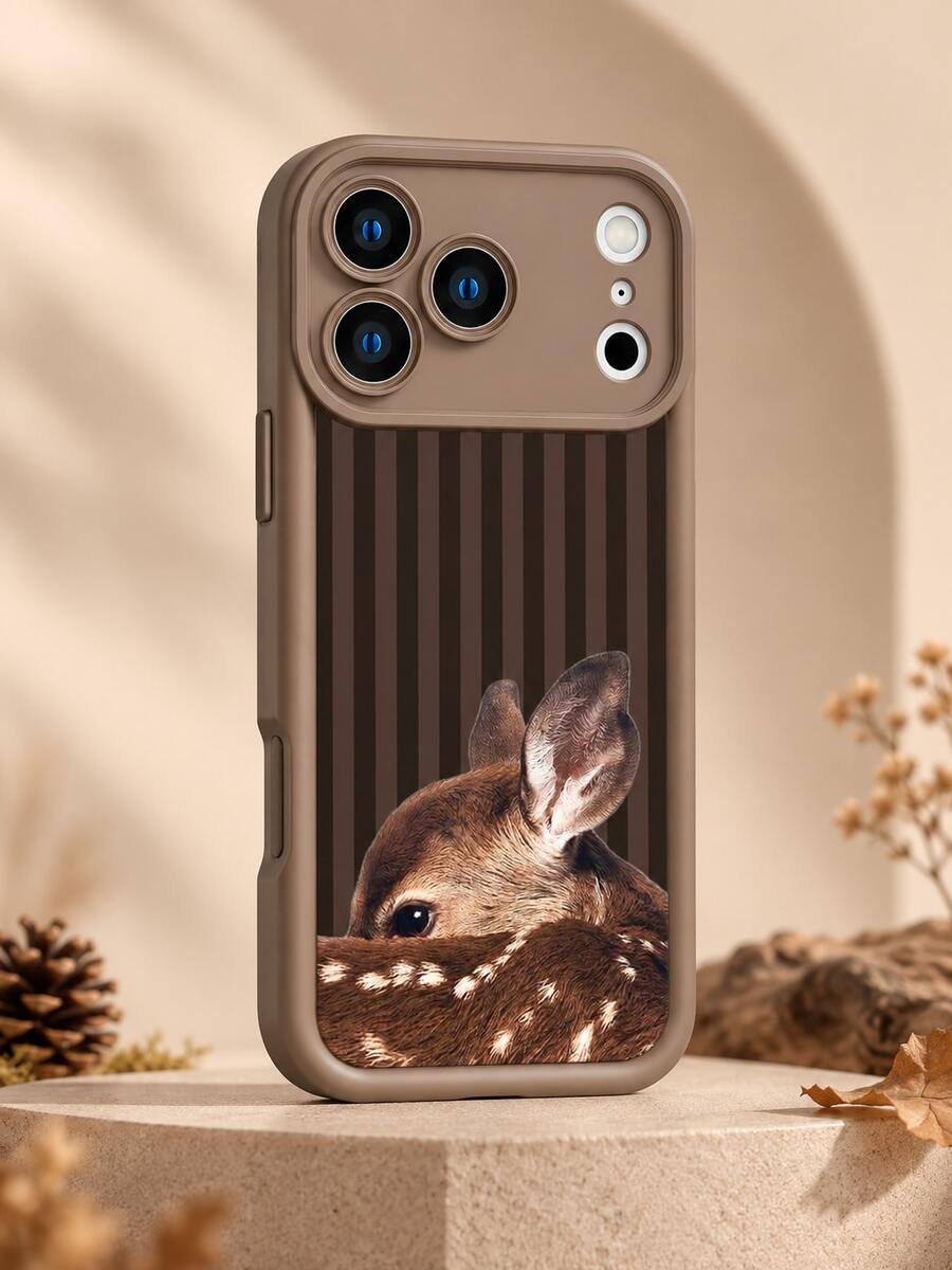 Brown Deer Phone Case, Dark Striped Forest Animal Print Protective Shell, Vintage Natural Minimalist Phone Accessory, Compatible With Iphone 18 Pro Max/18 Pro/17/16/15/14/13/12/11/Pro/Pro Max/X/XR/XS/XS Max/7/8/Plus, Compatible With Samsung/Honor - Multicolor - View 1