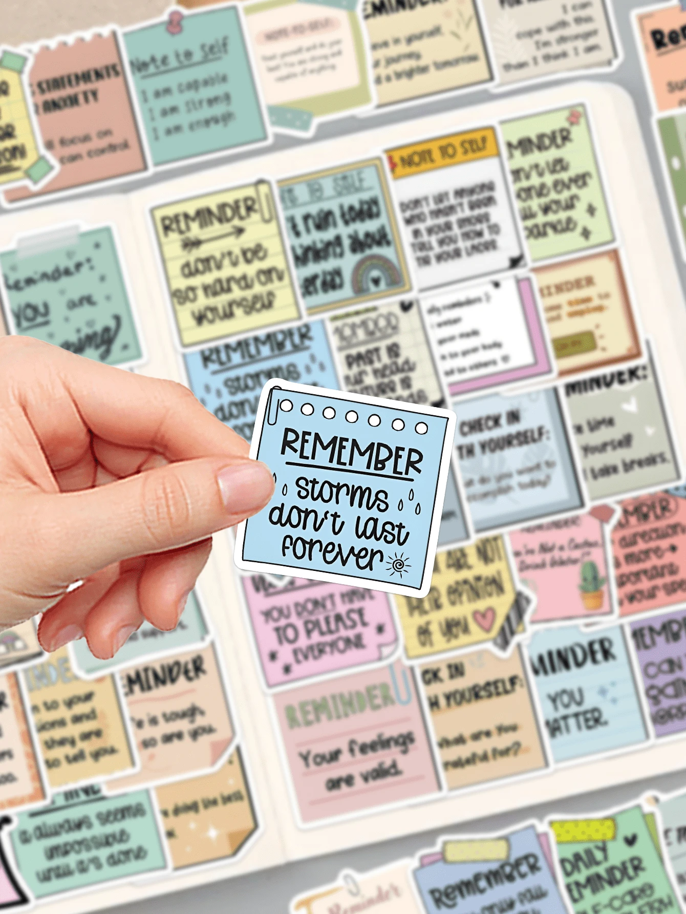 50Pcs Reminder Note Style Motivational Stickers, Inspirational Positive Affirmation Text Aesthetic Stickers For Teens, Journal Scrapbook, Planner, Laptop, Water Bottle, Phone Case, Luggage DIY Craft Decoration - Black - View 1