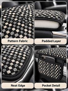 Bohemian Style Polyester Car Armrest Cover, Geometric Print And Checkerboard Pattern, Thickened Center Console Armrest Pad With Side Storage Pocket, Easy Install Armrest Protector For Car, SUV, Sedan, Suitable For Driving, Road Trip, Daily Commute, Autumn/Winter Travel - Multicolor - View 8