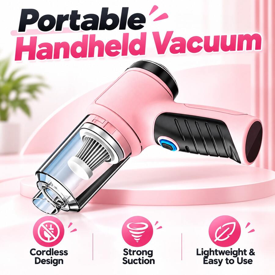 Handheld Vacuum Cordless, Portable Rechargeable Car Vacuum Cleaner With Strong Suction, Lightweight Mini Hand Held Vacuum For Car Interior, Home, Pet Hair, Sofa, Keyboard, Dust Cleaning - A - View 1