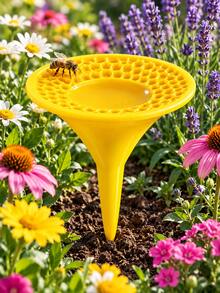 5pcs Yellow Plastic Bee Waterer With Ground Stake, Beehive Shaped Bee Water Dish, Garden Insect Waterer, Suitable For Backyard Lawn And Flower Bed Outdoor Pollinator Water Supply Tool - A - View 3