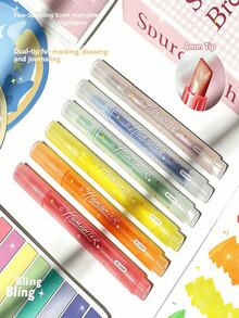 1/3/6pcs Transparent Letter Pole Glitter Fluorescent Pen Set, Random Color And Style, Two Thicknesses Of Glitter Scented Pens, Macaron Soft Tip Fluorescent Pens, Suitable For Students To Take Notes And Make Markings, Colorful Stationery Gift, Perfect For Note-Taking, Textbook Marking, Journaling And Office Use, Back To School Essential, Office Supplies - Multicolor - View 2