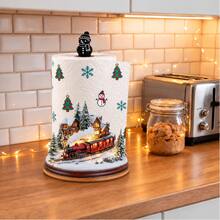 1pc Christmas Snowy Village Steam Train Paper Towel Holder, Acrylic Material Vertical Roll Paper Storage Rack, Kitchen Dining Table Decor Ornament, Easy Installation, Suitable For Christmas Party Home Room Decoration (Paper Towel Not Included) - A - View 4