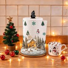 1 buah Tempat Tisu Dapur Motif Kabin Salju & Rusa di Hutan, Rak Penyimpanan Tisu Gulung Vertikal dari Bahan Akrilik, Ornamen Dekorasi Meja Makan Dapur, Mudah Dipasang, Cocok untuk Dekorasi Pesta Natal di Rumah (Tisu Dapur Tidak Termasuk) - A - View 2