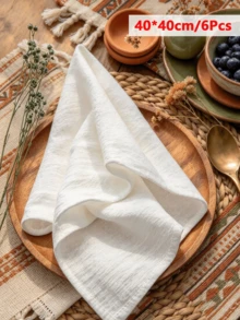 1/6pcs Bohemian Solid Color Pleated Texture Minimalist Versatile Square Napkins, Suitable For Table Setting/Restaurant Home Decor/Party Table Decoration - White - View 9