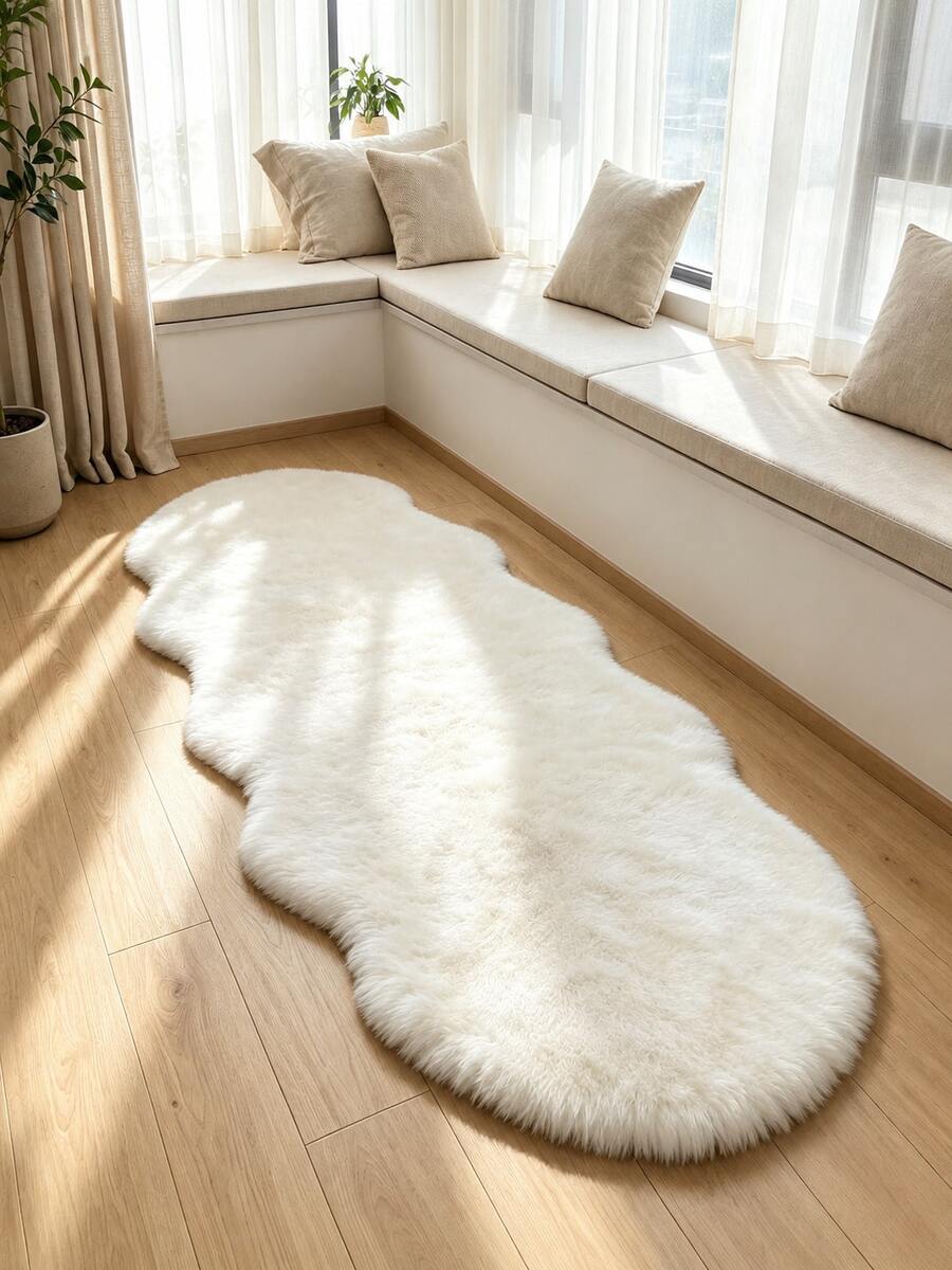1pc White Plush Area Rug - White Fluffy Area Rug - Machine Washable Fluffy Chair Cover/Sofa Cover - Note: Random Pattern Surface, Suitable For Bedroom, Living Room, Especially For Winter Home Use, Suede Bottom, Perfect For Winter Women's Home Decor, Bedroom Rug, Dressing Room Rug, Warm, Living Room Rug, Dining Room Rug, New Arrival, Hot-Selling, Machine Washable, Made Of Faux Fur Material, Skin-Friendly And Soft, All-Season, Personalized Home, Fashion Home, Christmas, Gift, Celebration, Party Supplies, Christmas Decoration - White - View 1