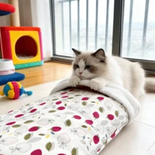 Comfortable And Warm Winter Cat Bed, Soft Plush Cat Sleeping Bag, Portable Cat Bed Suitable For Indoor Cats, 360° Enclosed Cat Hideout Suitable For Cats And Small Dogs, Suitable For 8.82-17.64 Lbs Cats (Cute Pattern) - Multicolor - View 6