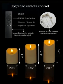 1/3pcs Flameless LED Pillar Candles With Remote Timer, 3D Realistic Flickering Warm White Light, Battery Operated Ivory Color Candles With Wavy Top, Suitable For Home, Wedding, Christmas Party, Bedroom, Fireplace Decor - White - View 8