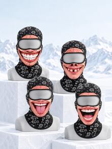 1pc Funny Realistic Face Hood Mask, Ski Mask Suitable For Elderly, 3D Printed Full Face Winter Style - Multicolor - View 6