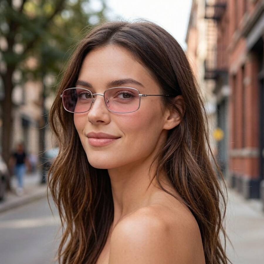 1 Pair Vintage American Style Metal Small Frame Premium Fashion Glasses, Unisex Square Small Frame Fashion Glasses, Suitable For Daily Wear - 1PC Gold Powder - View 1