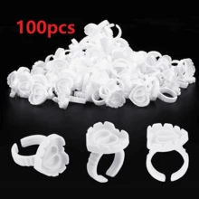 100 Pcs Eyelash Glue Cups, Heart-Shaped Eyelash Glue Rings, Eyelash Glue Fixing Ring Cups, Eyelash Glue Rings, Eyelash Extension Tools, Flower-Shaped Eyelash Glue Rings - Multicolor - View 8