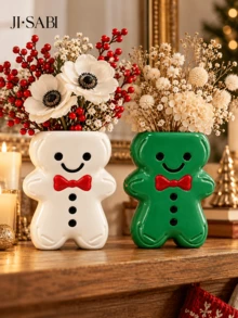 1pc Gingerbread Man Vase, Christmas Cute Cartoon Flower Vase, Tabletop Holiday Decor Ornament, 3 Colors Available - Gingerbread Man Vase - View 7