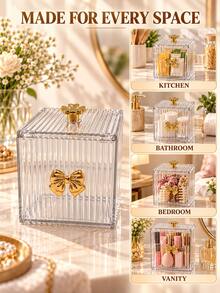 New Cosmetic Storage Box, Transparent Cosmetic Storage Box With Gold Bow, Acrylic Cosmetic Storage Rack, Suitable For Storing Makeup Brushes, Lipsticks, Skincare Products And Beauty Tools, Exquisite Vanity Tabletop Storage Box, Suitable For Bedroom, Bathroom And Vanity Use. - Multicolor - View 2