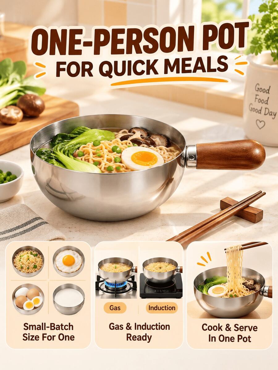 SOKANY Stainless Steel Single Serve Cooking Pot, Wooden Handle Small ...