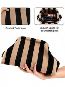 Vertical Stripe Cloud-Shaped Large Capacity Makeup Storage Bag, Casual Style Handbag, Color Block Striped Travel Toiletry Bag, Multi-Functional Portable Storage Pouch, Suitable For Organizing Daily Travel Essentials - Multicolor - View 6