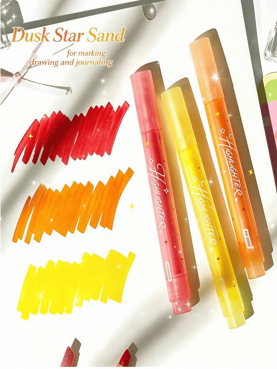 1/3/6pcs Transparent Letter Pole Glitter Fluorescent Pen Set, Random Color And Style, Two Thicknesses Of Glitter Scented Pens, Macaron Soft Tip Fluorescent Pens, Suitable For Students To Take Notes And Make Markings, Colorful Stationery Gift, Perfect For Note-Taking, Textbook Marking, Journaling And Office Use, Back To School Essential, Office Supplies - Multicolor - View 1